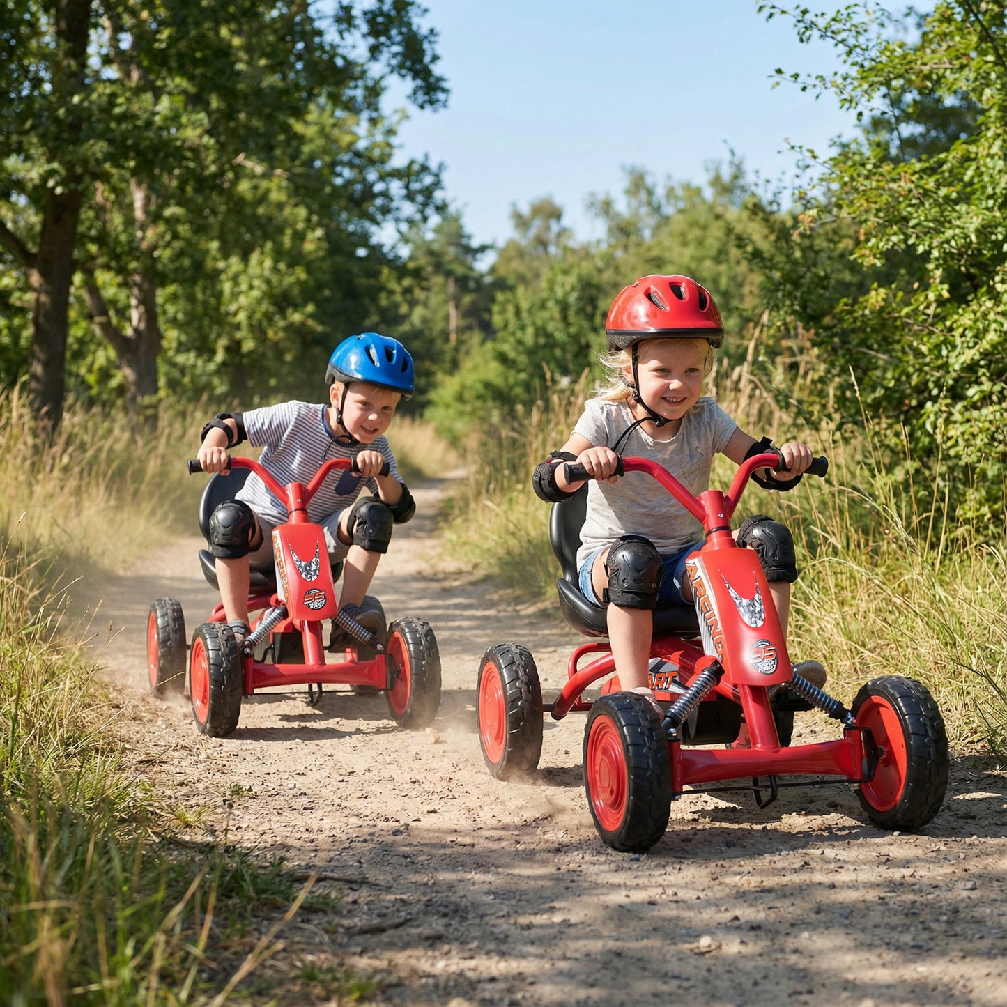 Kids Pedal Go Kart 4 Wheel with 2-Position Seat & Wear-Resistant Wheels-Red