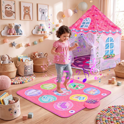 Kids Play Tent with Dance Mat & Breathable Mesh for Girls Boys Ages 3+