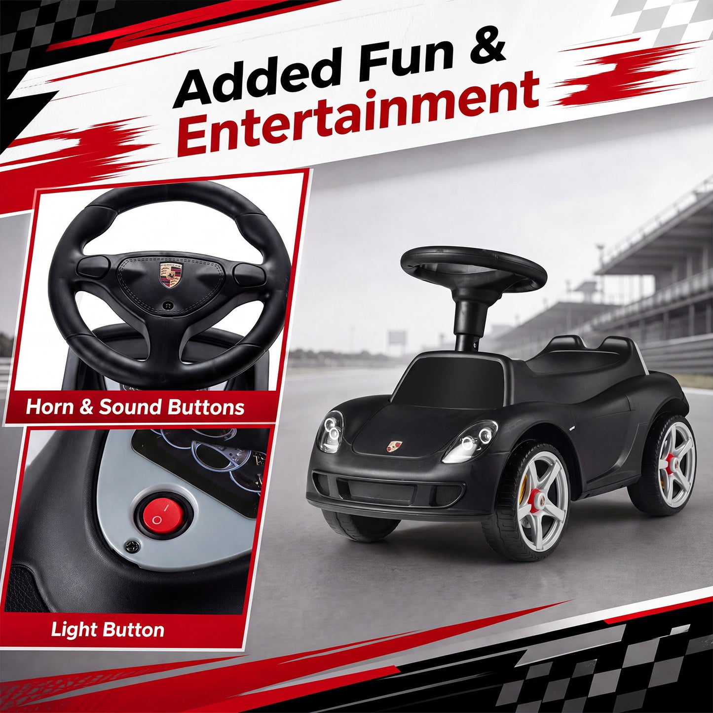 Kids Ride On Car Sliding Car with Horn & Sound Buttons Porsche Licensed-Black