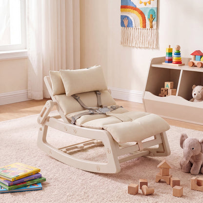 Kids Rocking Chair with Adjustable Backrest and Safety Harness for 6+ Months-Beige