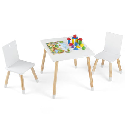 Kids Table and Chairs Set with Pine Wood Legs for Playing Learning Eating-White