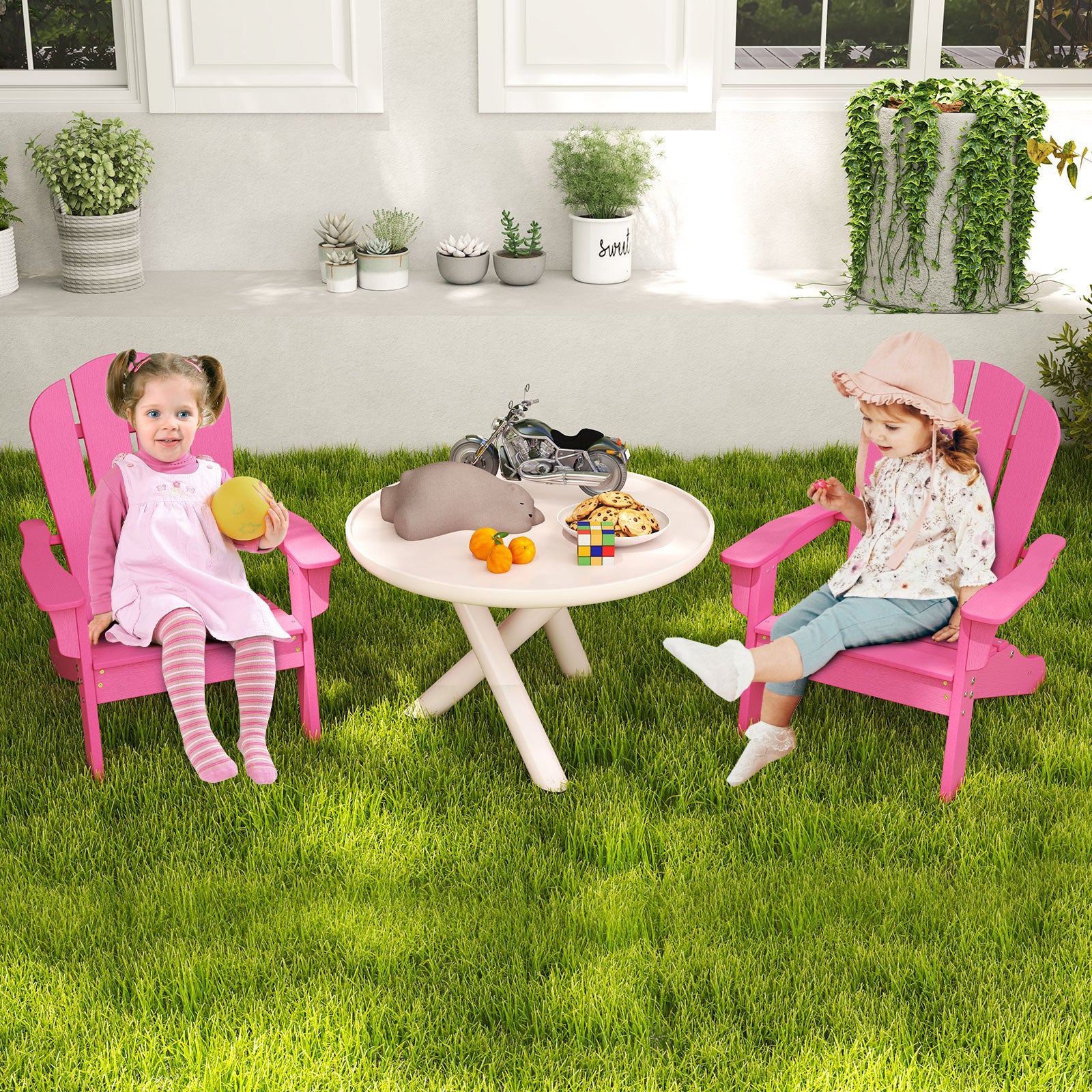 Kids Adirondack Chair All-Weather HDPE Toddler Lawn Chair-Pink