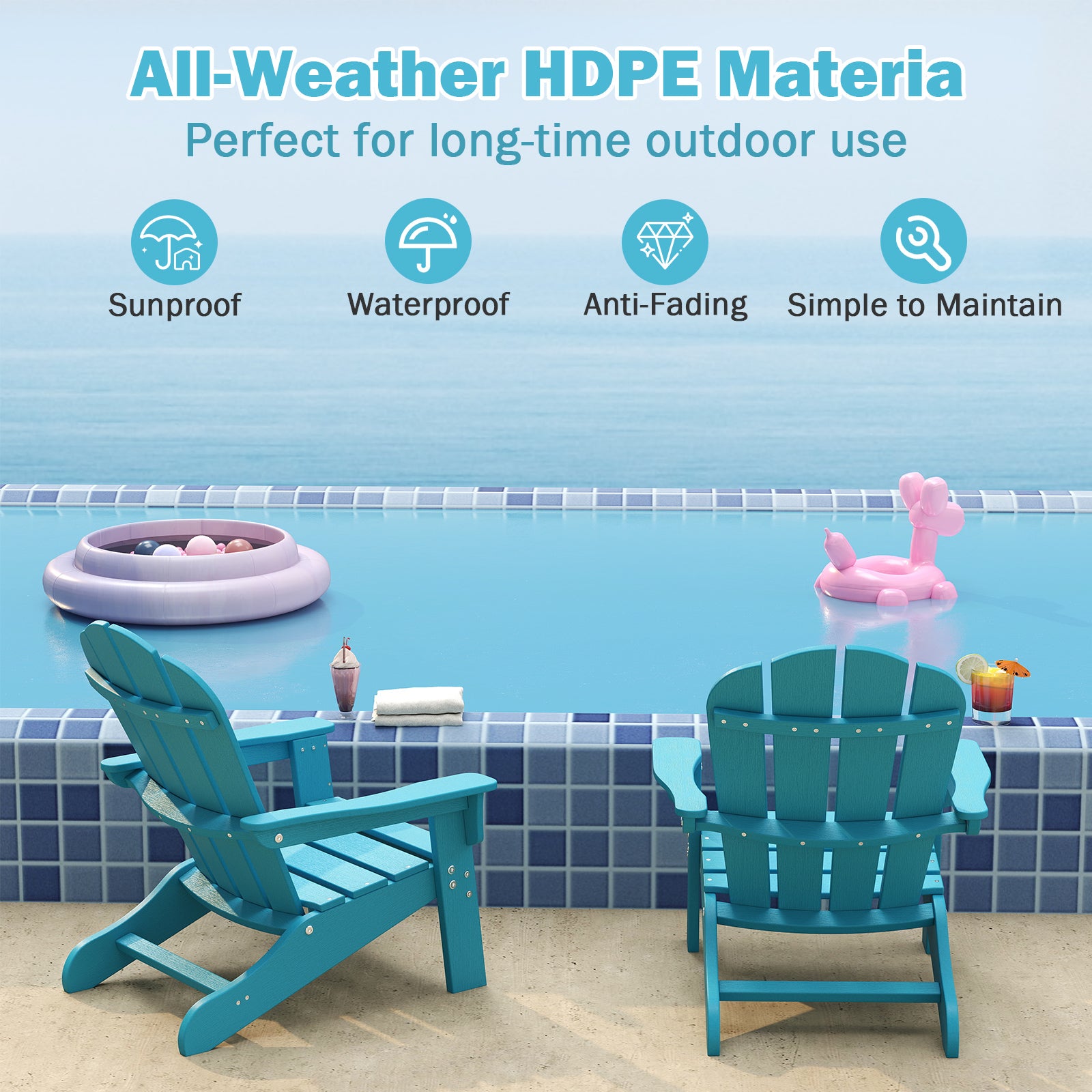 Kids Adirondack Chair All-Weather HDPE Toddler Lawn Chair-Turquoise