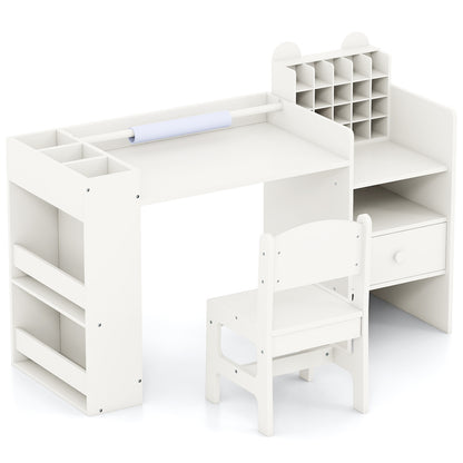 Kids Art Table and Chair Set with Removable Paper Roll Holder-White