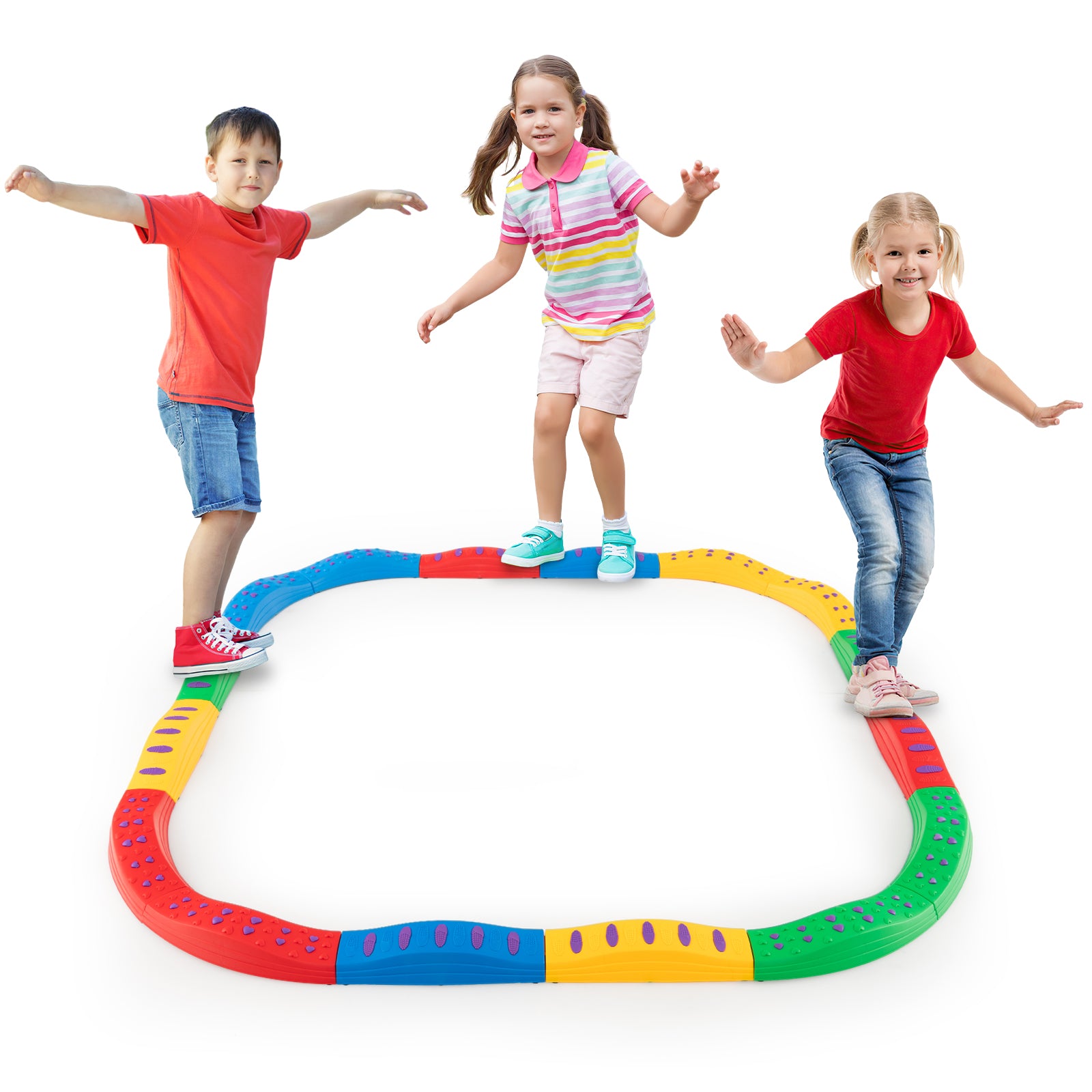 Kids Balance Beams 20 Pieces Stepping Stones with Bottom Mats-Multicolor