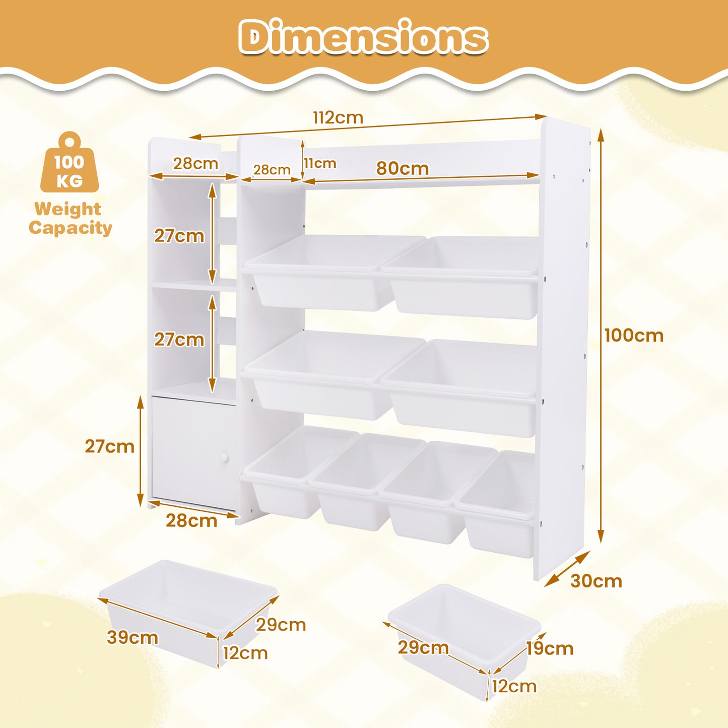 Kids Bookshelf Toy Storage Organizer with Storage Boxes and Open Shelves-White