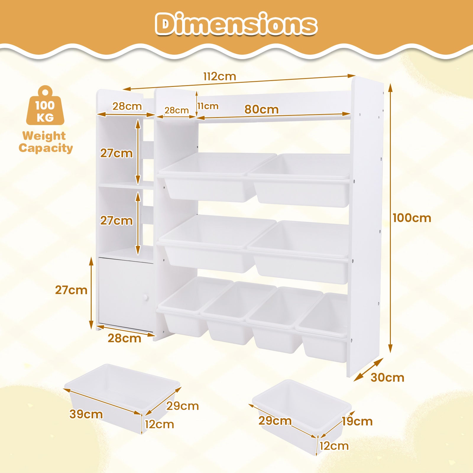 Kids Bookshelf Toy Storage Organizer with Storage Boxes and Open Shelves-White