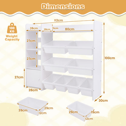 Kids Bookshelf Toy Storage Organizer with Storage Boxes and Open Shelves-White