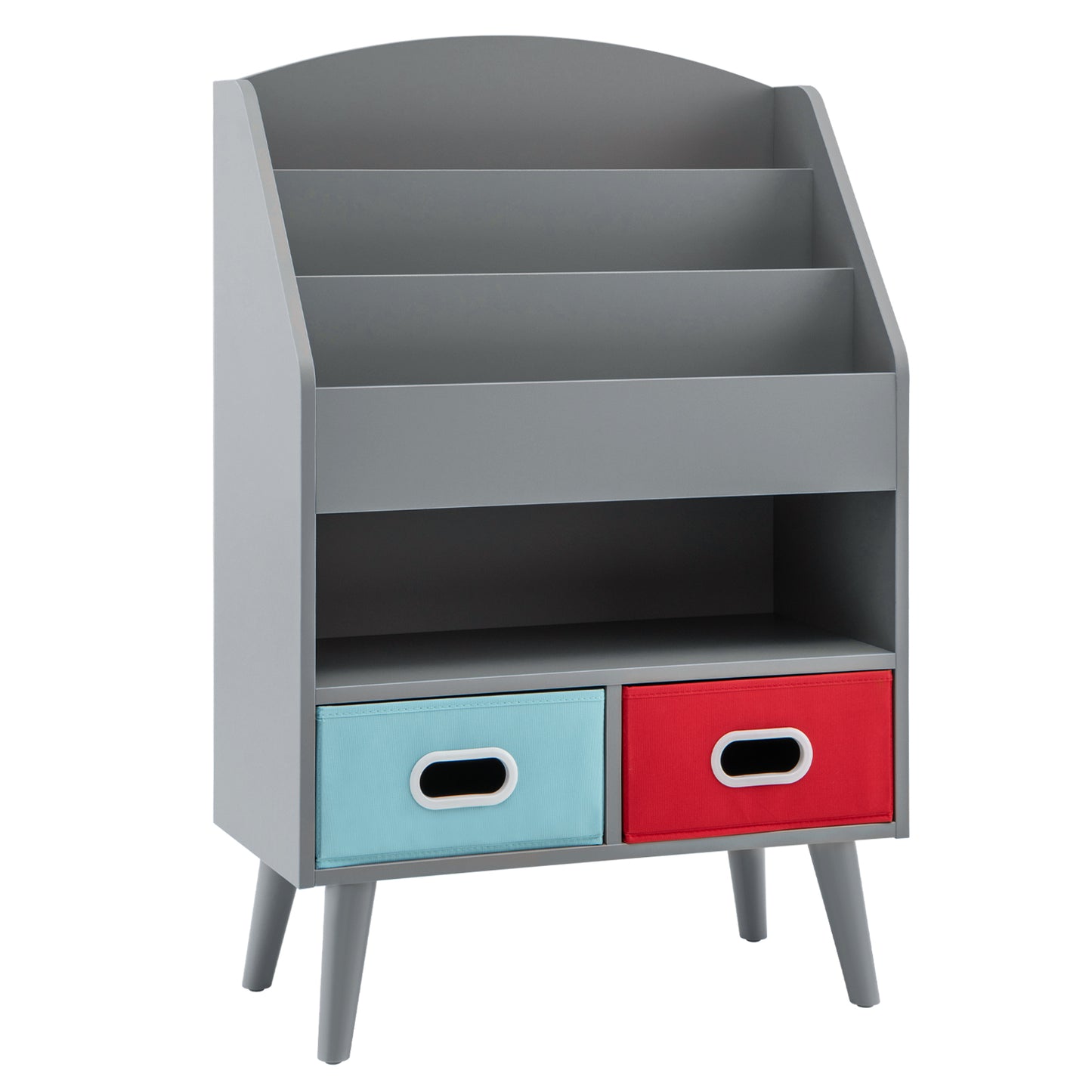 Kids Bookshelf Wooden Book Display Rack with 3-Tier Bookshelves-Grey