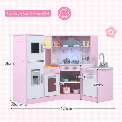 Kids Corner Kitchen Playset with Separated Washing Basin-Pink