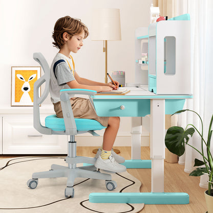 Kids Desk Chair Children Study Chair with Adjustable Height Armrest and Footrest-Green