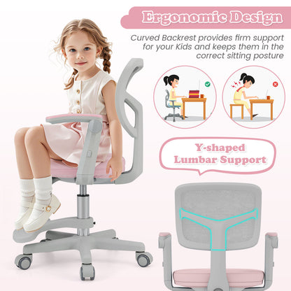 Kids Desk Chair Children Study Chair with Adjustable Height Armrest and Footrest-Pink