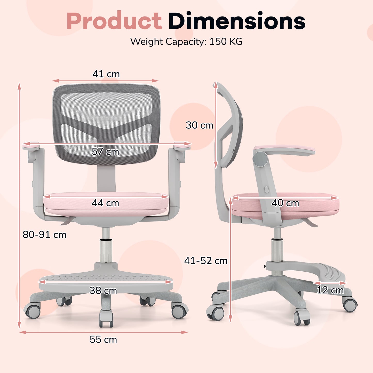Kids Desk Chair Children Study Chair with Adjustable Height Armrest and Footrest-Pink