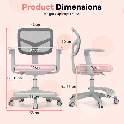 Kids Desk Chair Children Study Chair with Adjustable Height Armrest and Footrest-Pink
