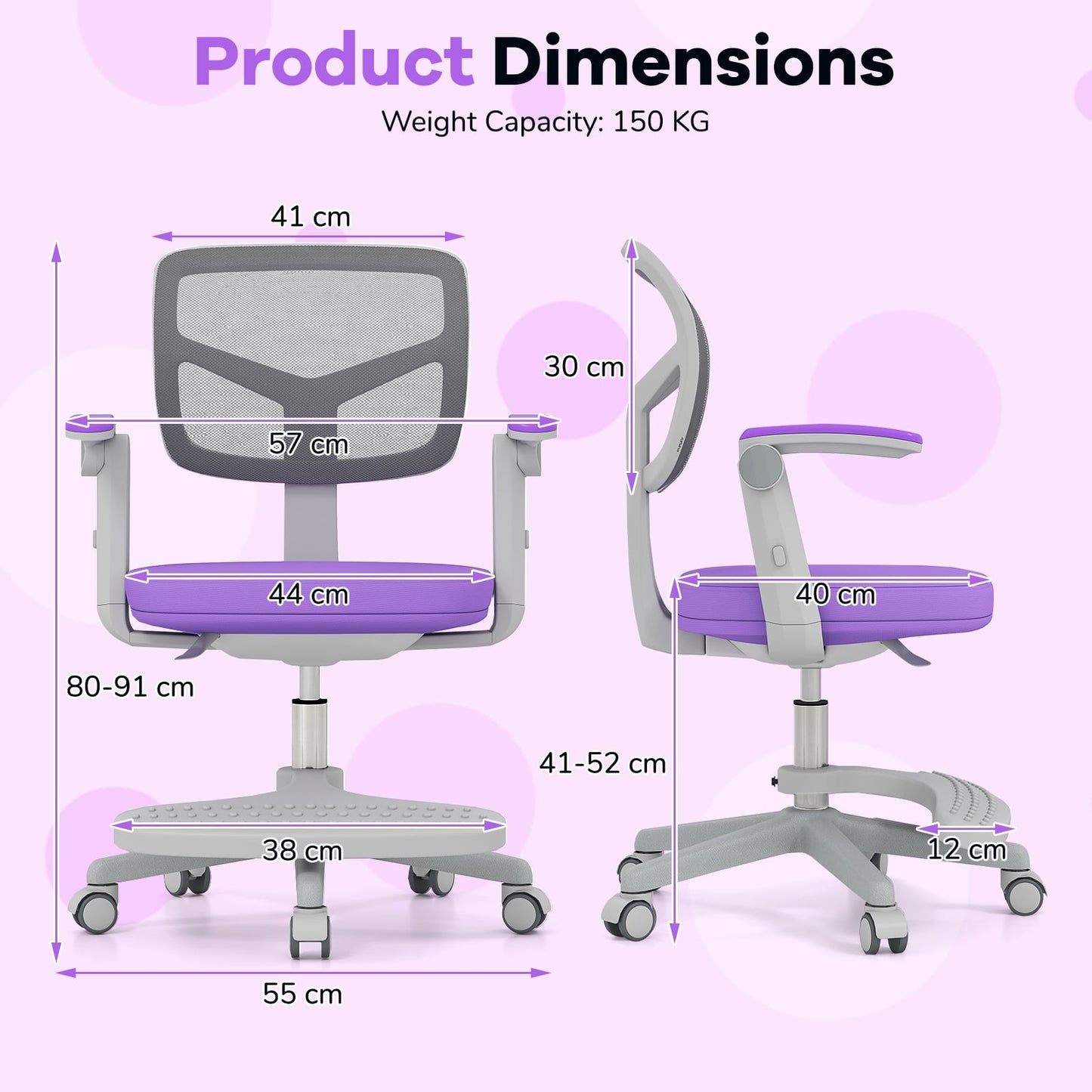 Kids Desk Chair Children Study Chair with Adjustable Height Armrest and Footrest-Purple