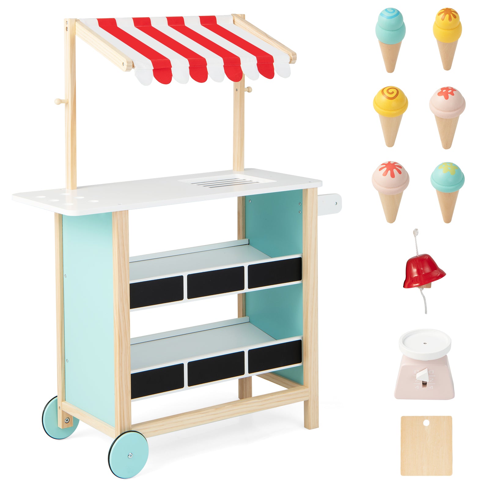 Wooden Pretend Play Kids Grocery Store with Chalkboard-Red