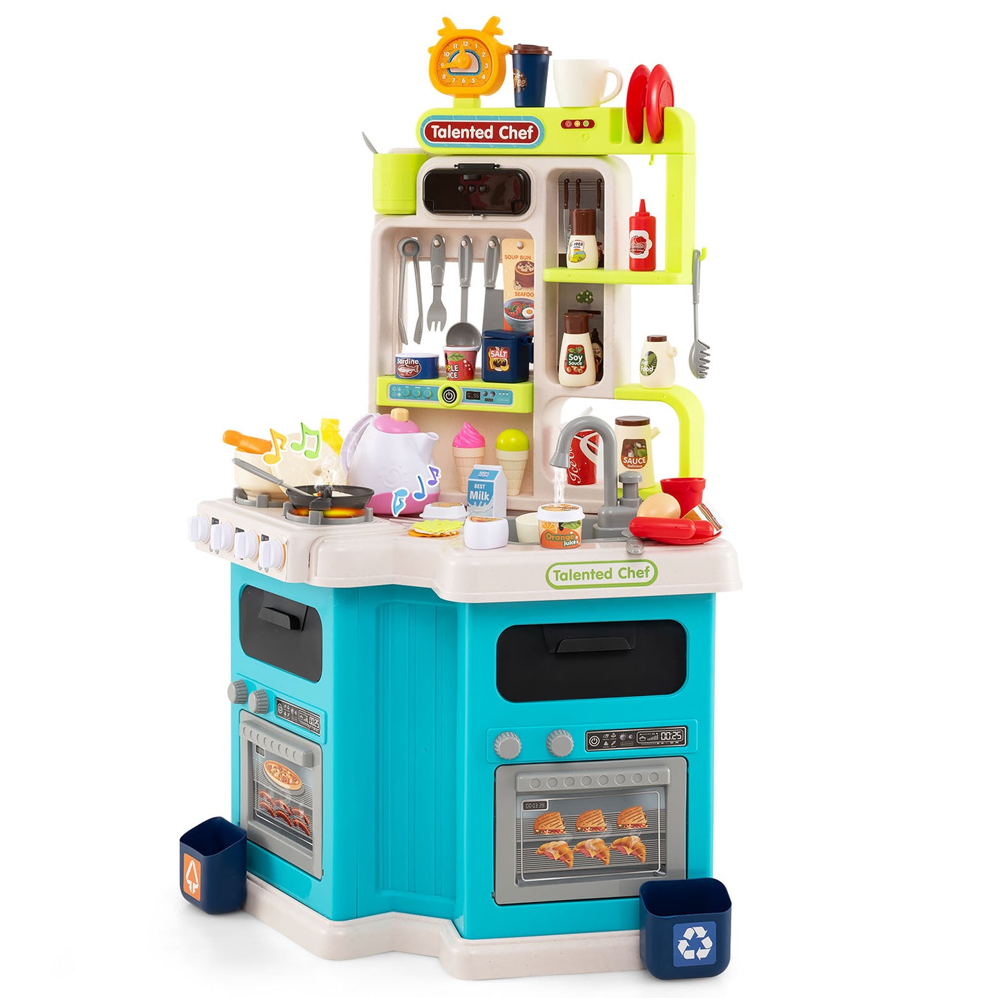 Kids Kitchen Playset Corner Play Kitchen with Realistic Sounds and Lights-Blue