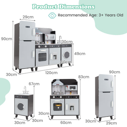 Kids Kitchen Playset with Refrigerator and Washing Machine-Brown