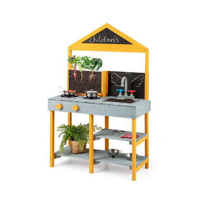 Kids Kitchen Playset with Root Viewer Planter Rotatable Faucet-Blue