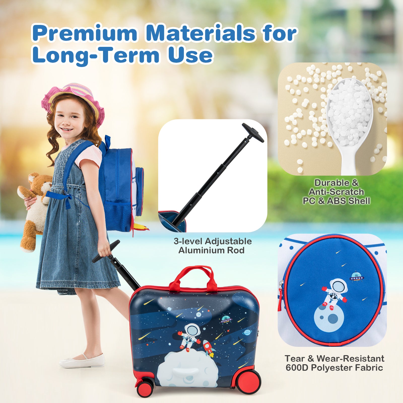 2 Pieces Kids Luggage Set with Spinner Wheels and Anti-Lose Rope-Dark Blue