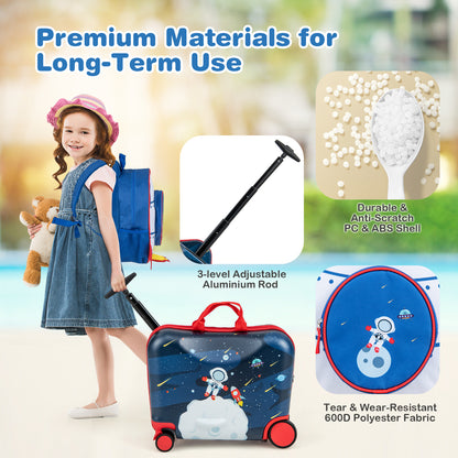 2 Pieces Kids Luggage Set with Spinner Wheels and Anti-Lose Rope-Dark Blue