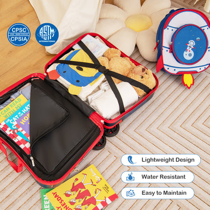 2 Pieces Kids Luggage Set with Spinner Wheels and Anti-Lose Rope-Dark Blue