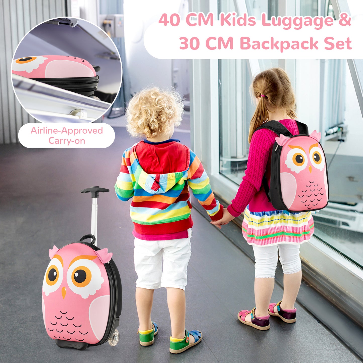 Kids Luggage Set with 40 cm Kids Carry-on Luggage and 30 cm Backpack-Pink