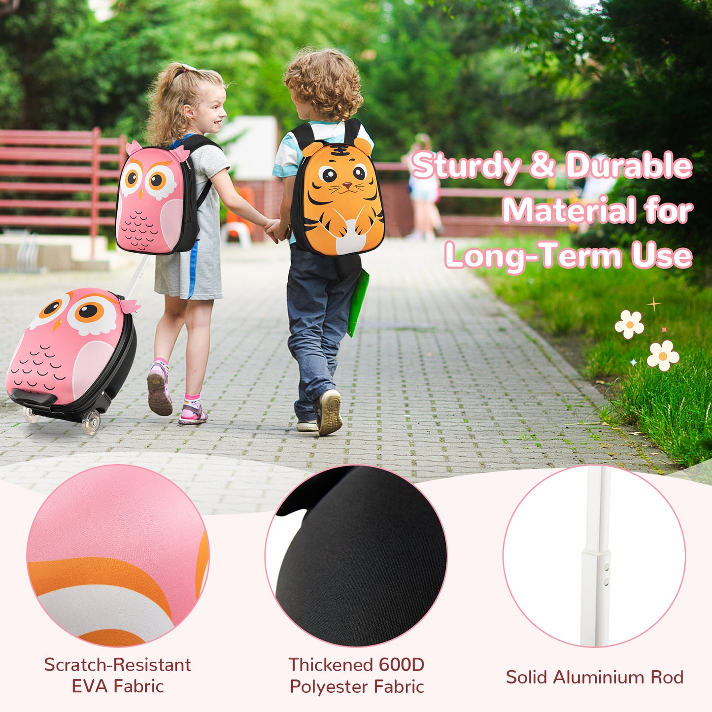 Kids Luggage Set with 40 cm Kids Carry-on Luggage and 30 cm Backpack-Pink
