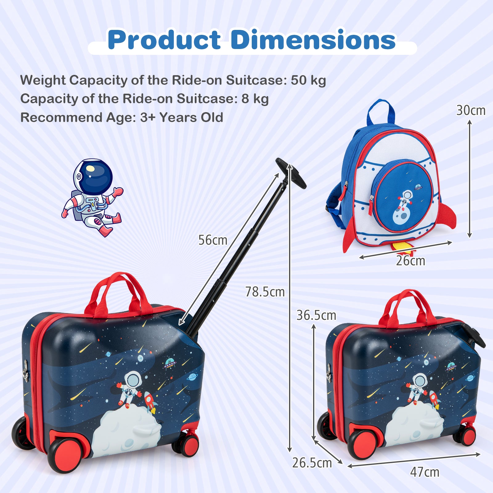 2 Pieces Kids Luggage Set with Spinner Wheels and Anti-Lose Rope-Dark Blue