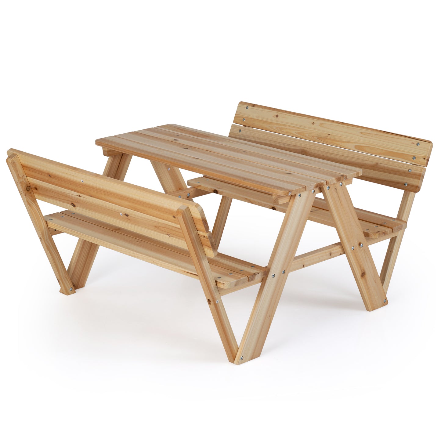 Kids Picnic Table Wooden Toddler Outdoor Activity Table and Chair Set-Natural