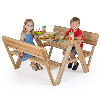 Kids Picnic Table Wooden Toddler Outdoor Activity Table and Chair Set-Natural