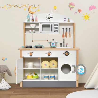 Wooden Kids Play Kitchen Set with Microwave Oven and Washing Machine
