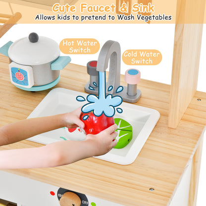 Wooden Kids Play Kitchen Set with Microwave Oven and Washing Machine