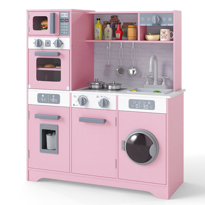 Kids Play Kitchen Toy Set with Water Dispenser and Sink-Pink