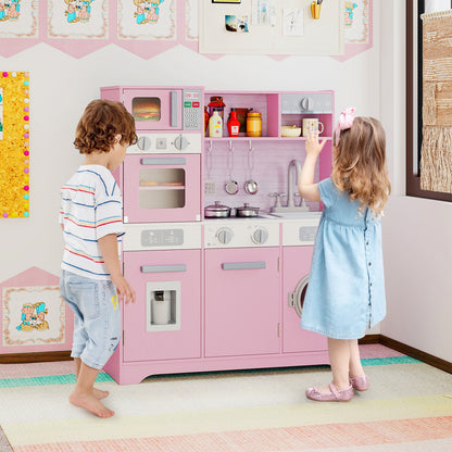 Kids Play Kitchen Toy Set with Water Dispenser and Sink-Pink