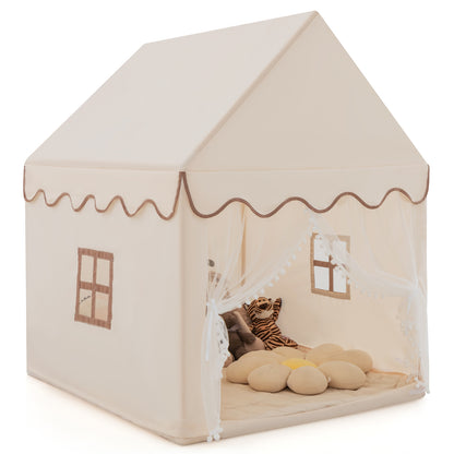 Kids Play Tent with Padded Mat Indoor Playhouse-Beige
