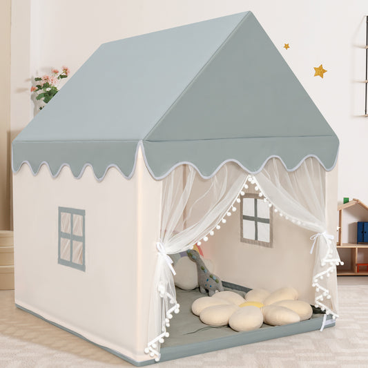 Kids Play Tent with Padded Mat Indoor Playhouse-Beige & Grey
