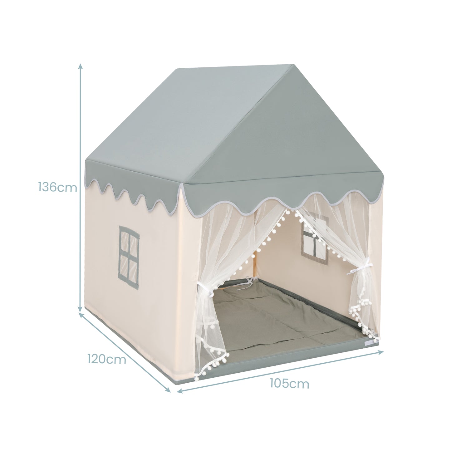 Kids Play Tent with Padded Mat Indoor Playhouse-Beige & Grey