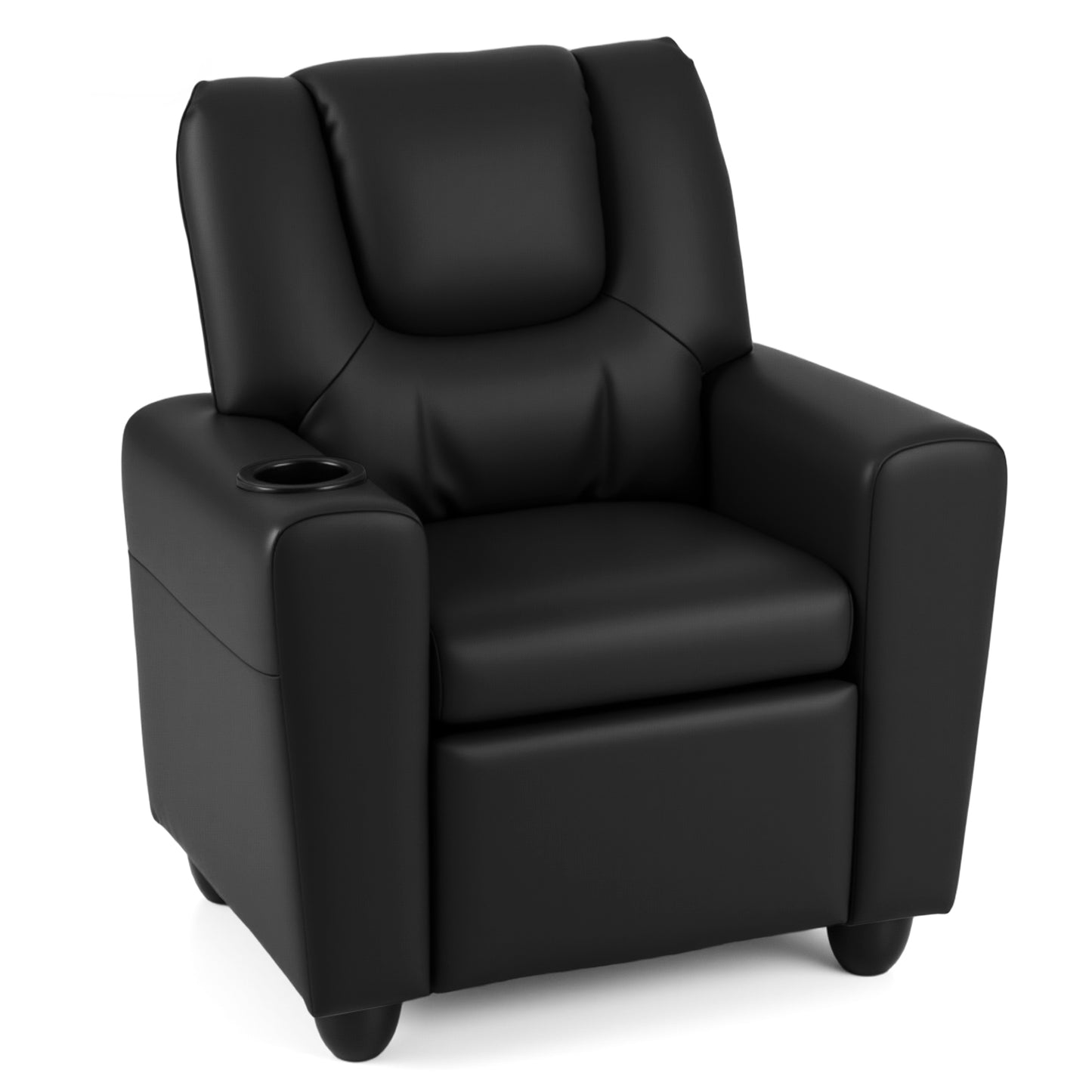 Kids Recliner with Cup Holder PU Leather Kids Reclining Chair-Black