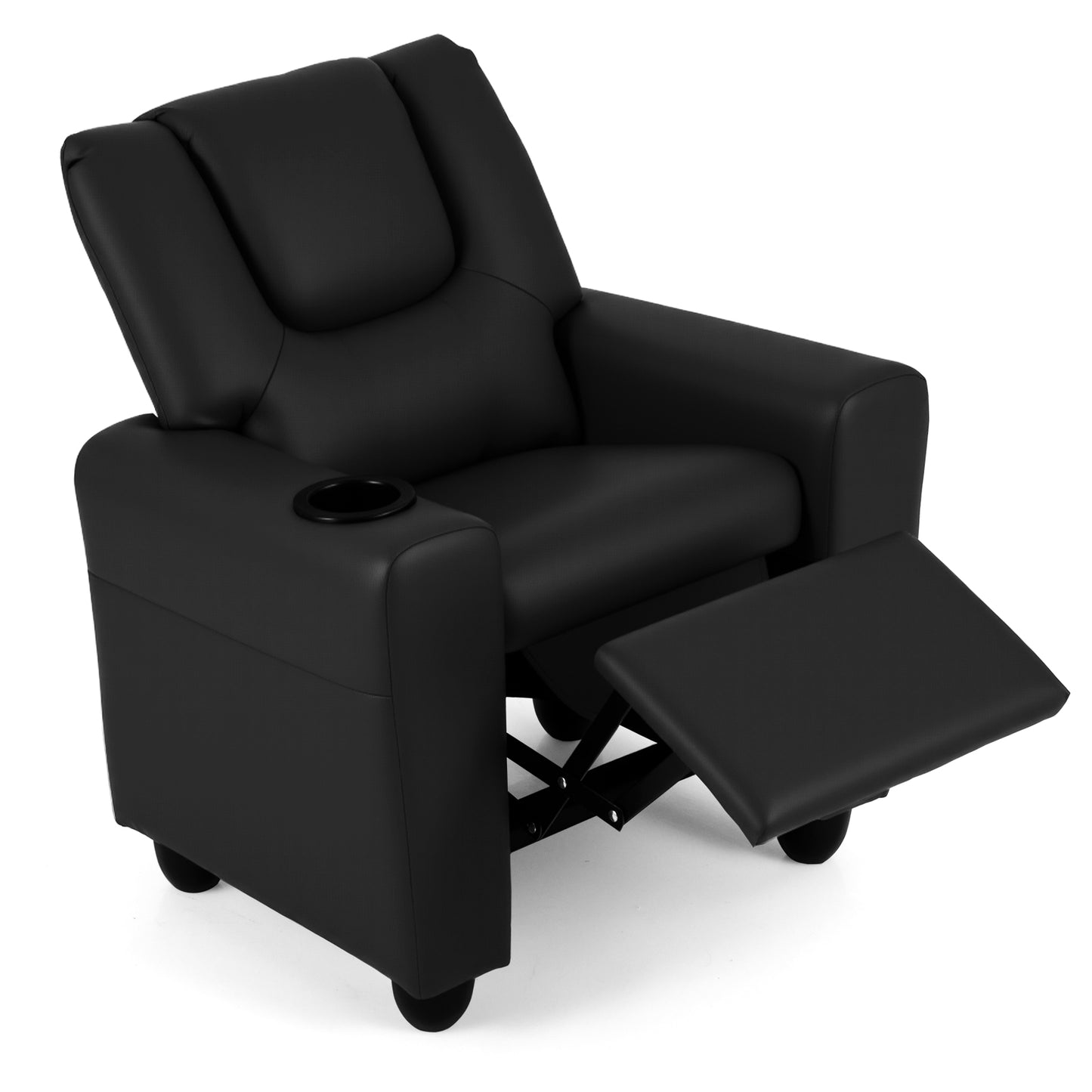 Kids Recliner with Cup Holder PU Leather Kids Reclining Chair-Black