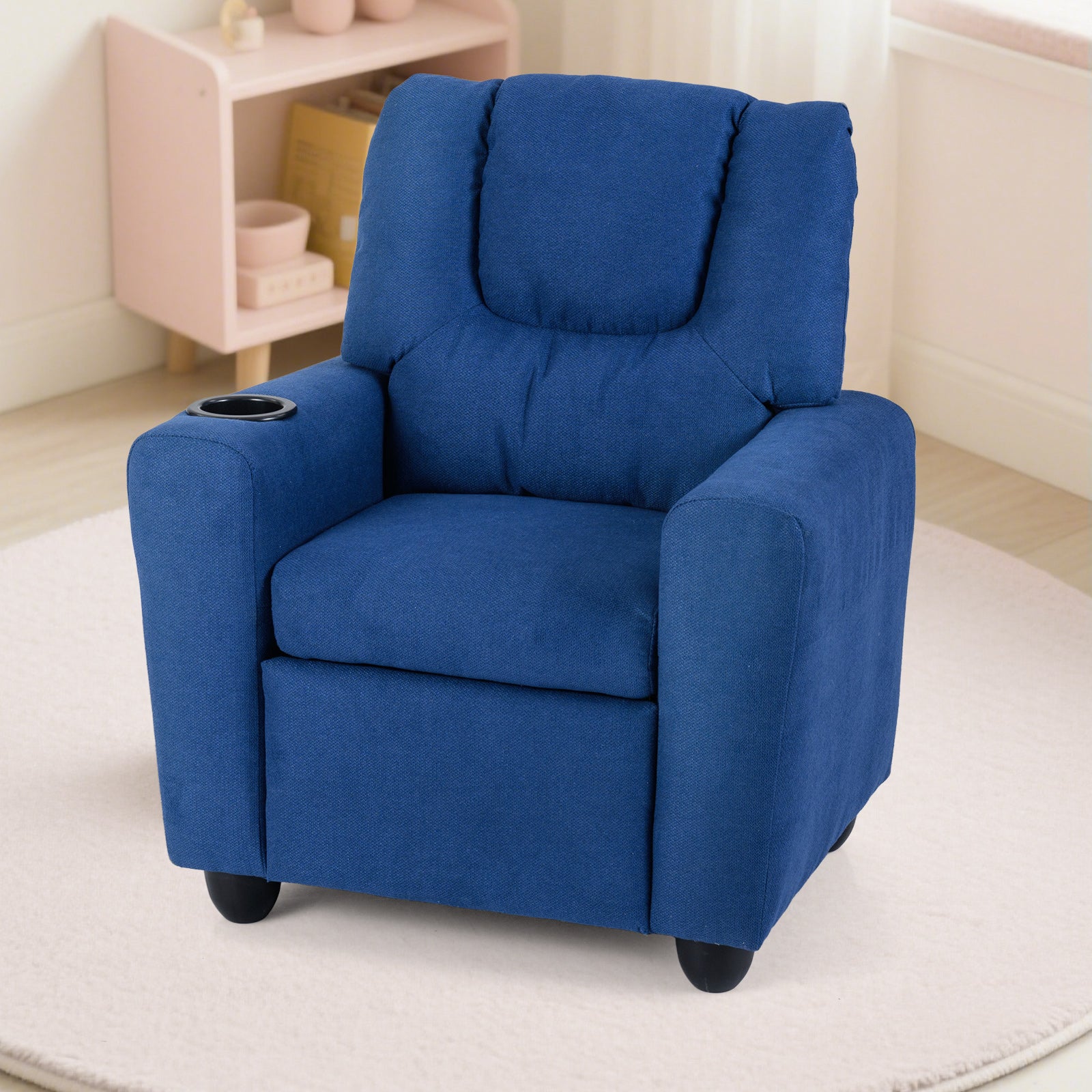 Kids Recliner with Cup Holder PU Leather Kids Reclining Chair-Blue