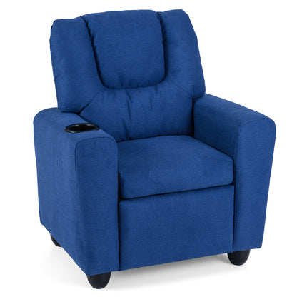 Kids Recliner with Cup Holder PU Leather Kids Reclining Chair-Blue