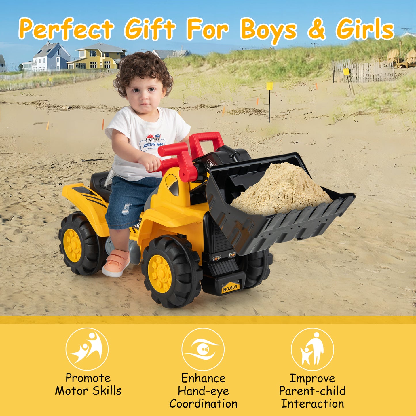 Kids Ride On Bulldozer Toy with Adjustable Bucket and Sound