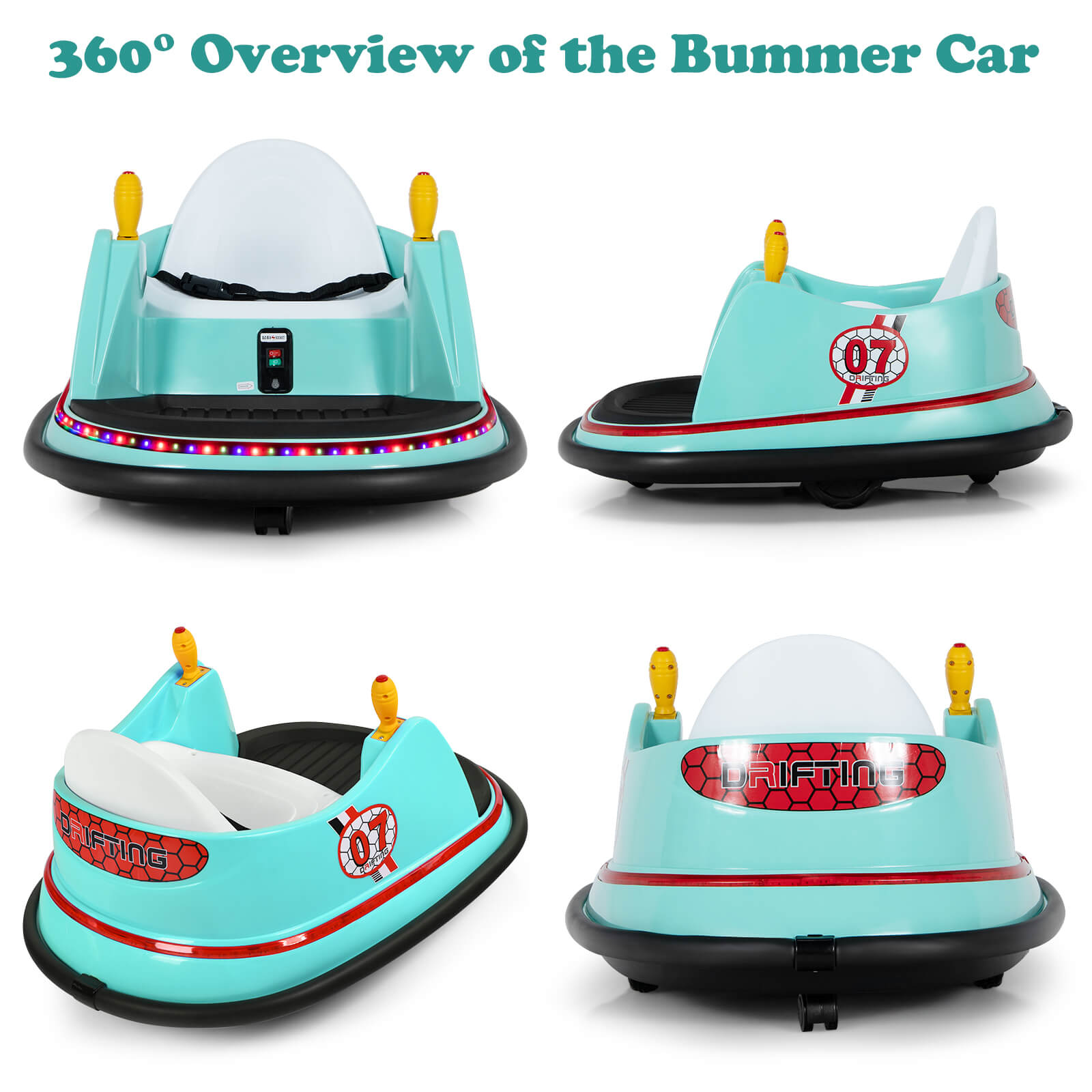 Kids Ride-On Bumper Car with Colorful Flashing Lights and Music-Green