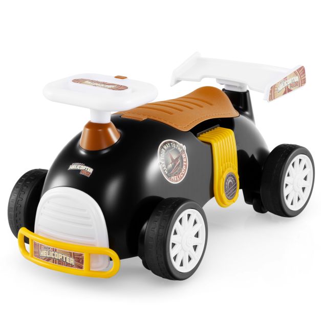 Kids Ride On Car Sliding Toy with Music and Cool Rear Wings-Black & Brown