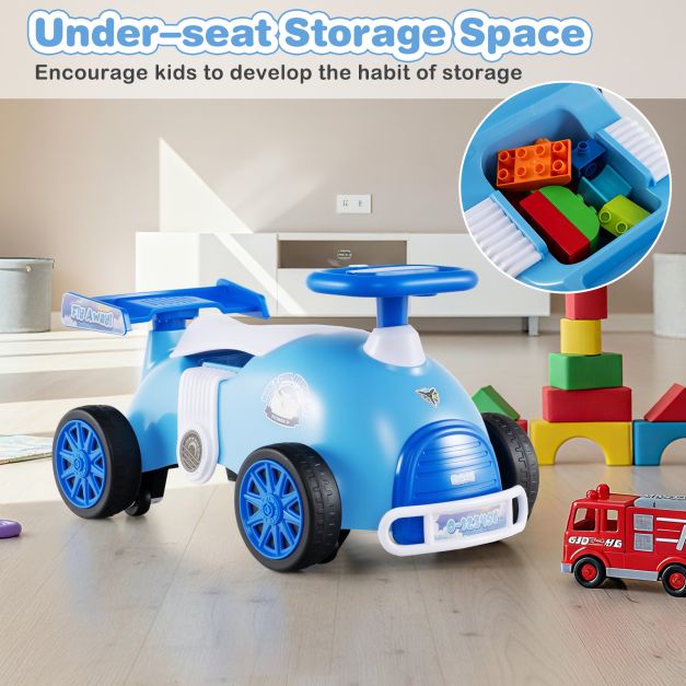 Kids Ride On Car Sliding Toy with Music and Cool Rear Wings-Blue
