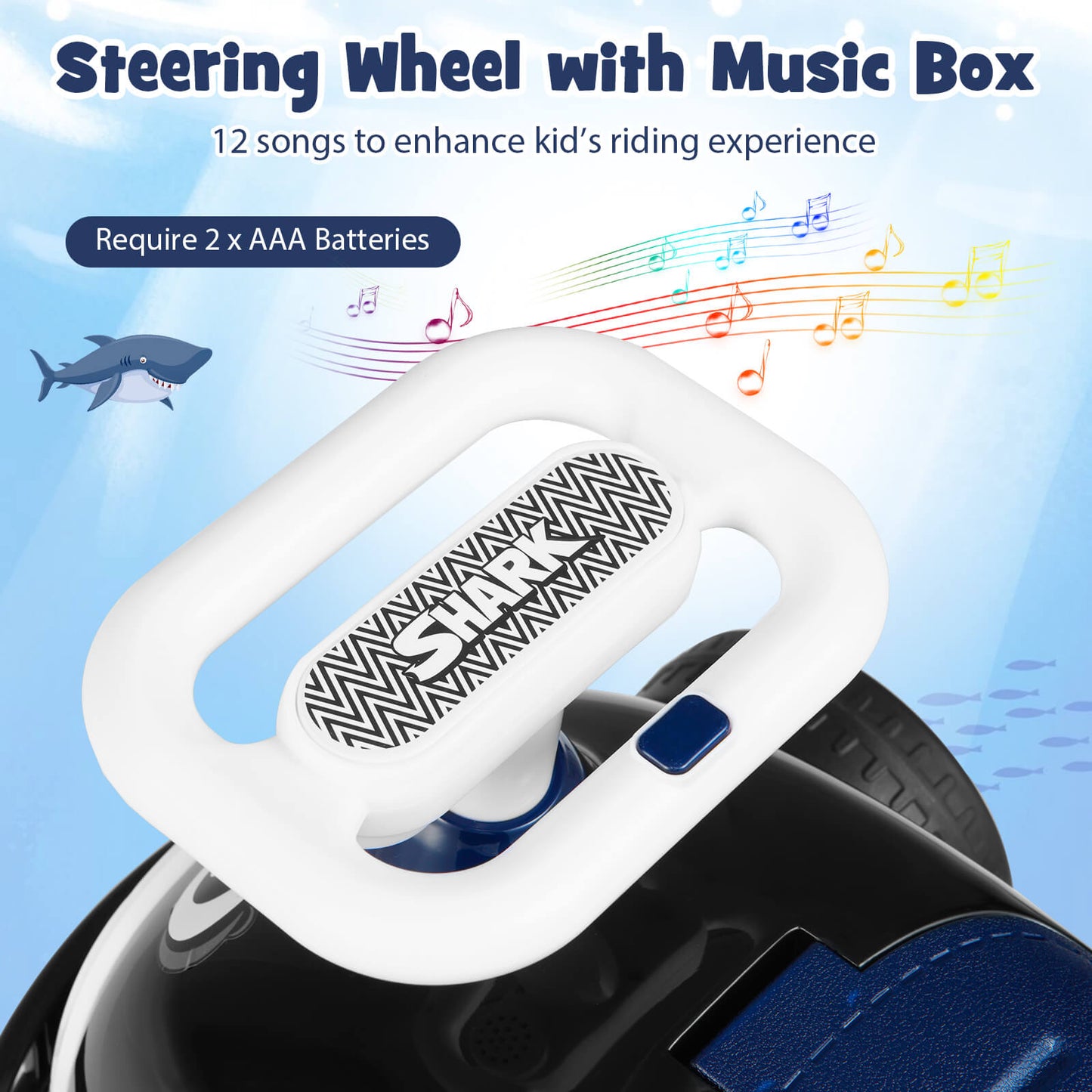 Kids Ride On Car Sliding Toy with Music and Cool Rear Wings-Black &amp; Blue