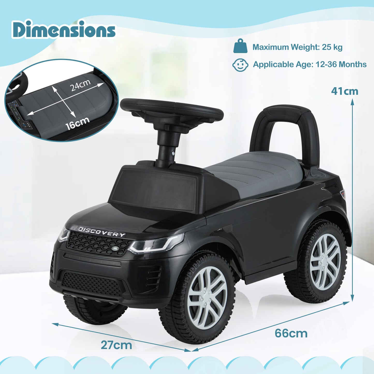 Kids Ride On Push Car Foot-to-Floor Walking Sliding Toy Car-Black