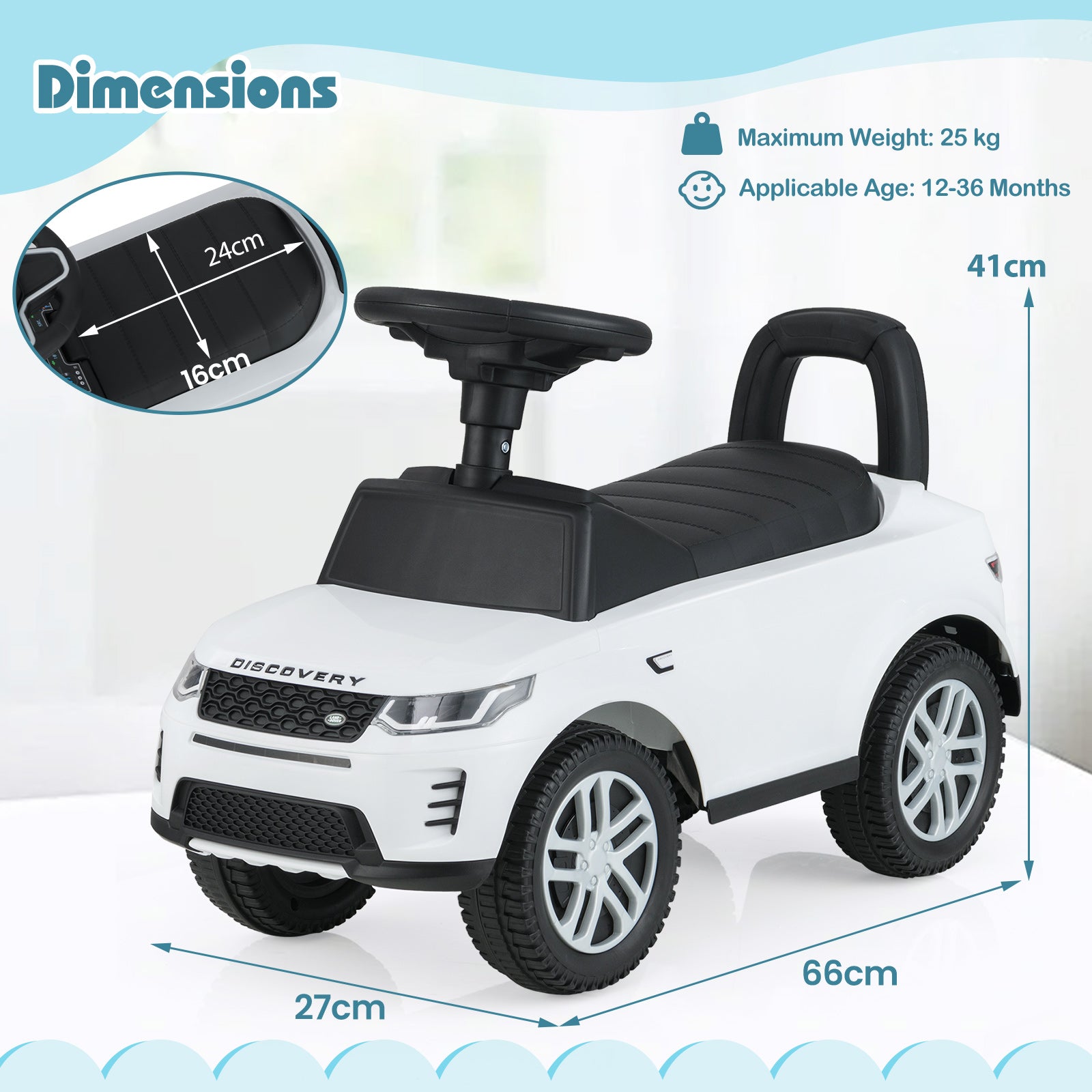 Kids Ride On Push Car Foot-to-Floor Walking Sliding Toy Car-White