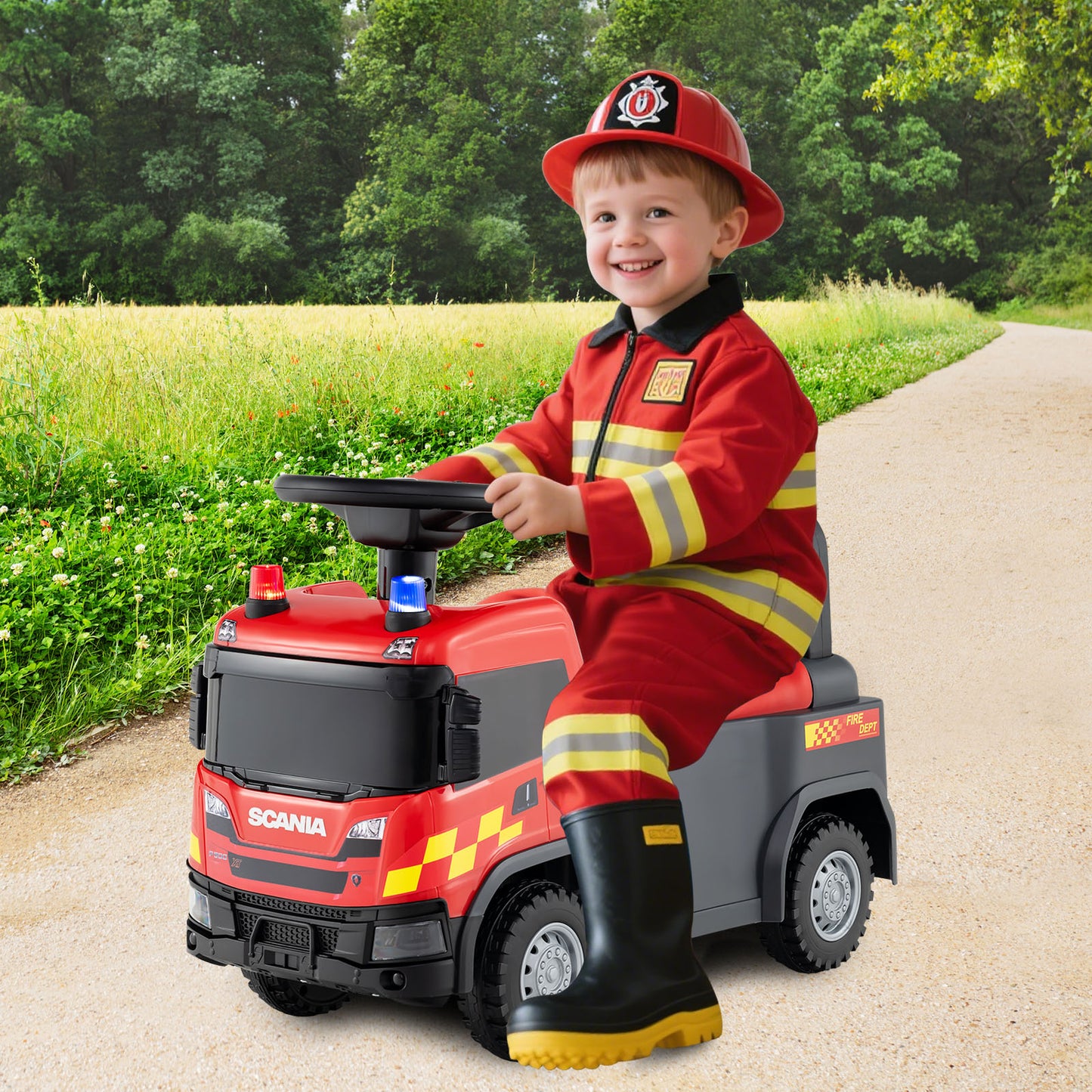 Kids Ride On Push Car with Lights and Under-seat Storage-Red